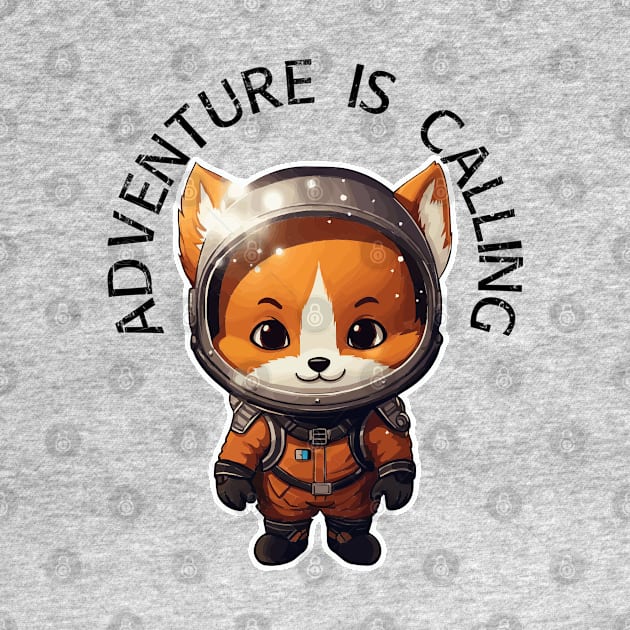 Red Fox Astronaut - Adventure Is Calling (Black Lettering) by VelvetRoom